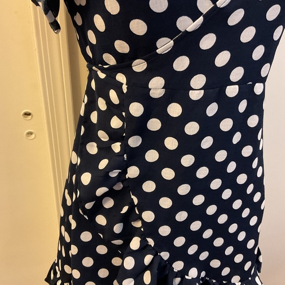 🩶 Paper Hearts White Polka Dot Mini Wrap Dress Size Small - Picture 5 of 8
